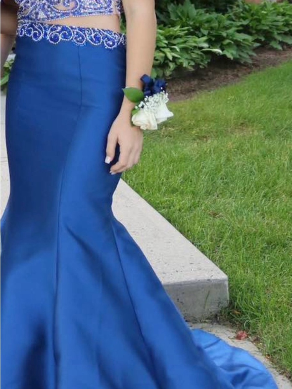 Royal Blue Mermaid Prom Gown with Beaded Waist